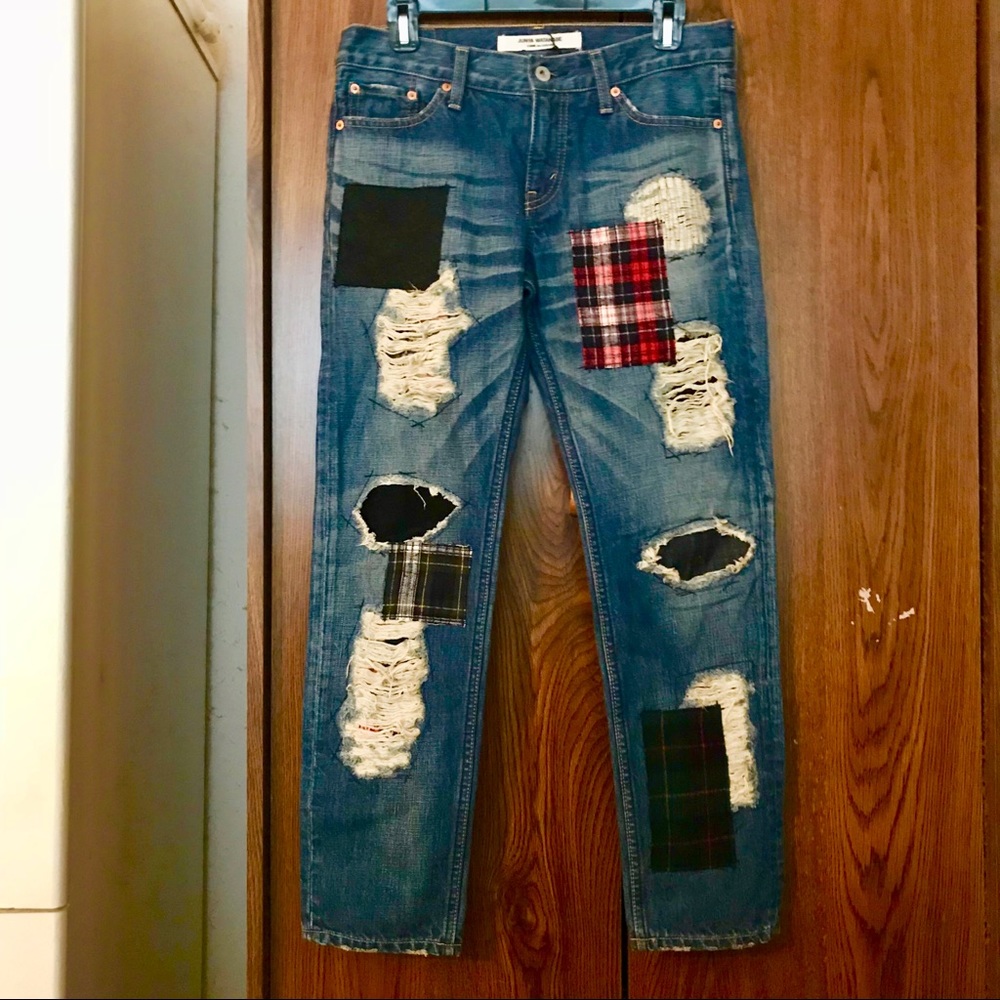 COMME DES GARÇONS NWT PATCHED & DISTRESSED JEANS M
